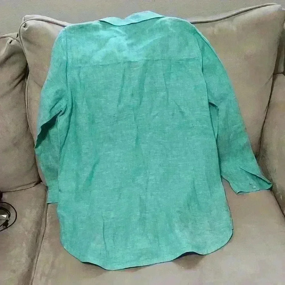 Sigrid Olsen Green Long Linen Shirt - Picture 7 of 7